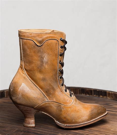 Victorian Style Leather Ankle Boots In Tan Rustic By Oak Tree Farms