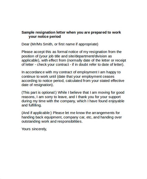 Free 5 Sample Resignation Letter Templates In Ms Word