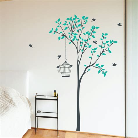 Tree With Hanging Bird Cage Wall Sticker Wallboss Wall Stickers