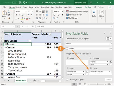 Add Multiple Columns To A Pivot Table Customguide