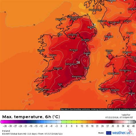 Irish Weather Forecast Temperature Map Shows C In Ireland At Weekend