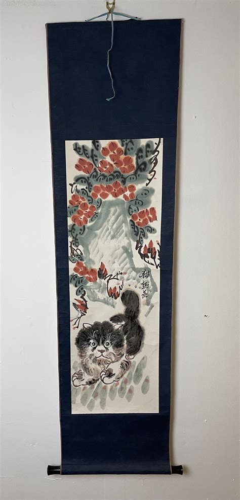 Antiques Atlas Chinese Oriental Hand Painted Cat Scroll Signed