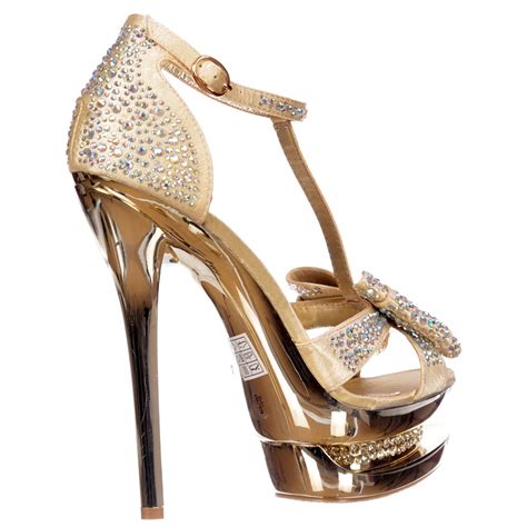 Women's fiona fashion stilettos open toe pump heeled sandals. Shoekandi Diamante Crystal Jewelled Bow High Heel - Party Shoe - Gold - Shoekandi from ShoeKandi UK