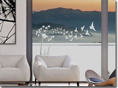 Fensterfolie bis 200cm breite oder als passgenauer fensterfolien zuschnitt, passgenau für ihre fenster. Sichtschutz Pusteblume mit Vögel | Blickdichte Folie ...