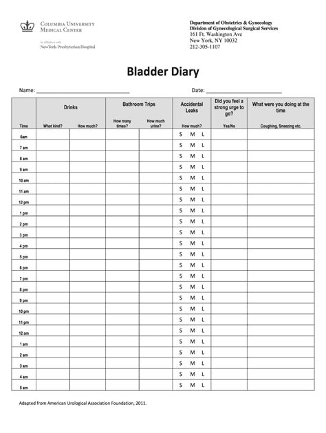 Simple Printable Bladder Diary Printable World Holiday