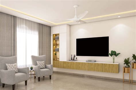 Spacious TV Unit Design In White Wood Livspace
