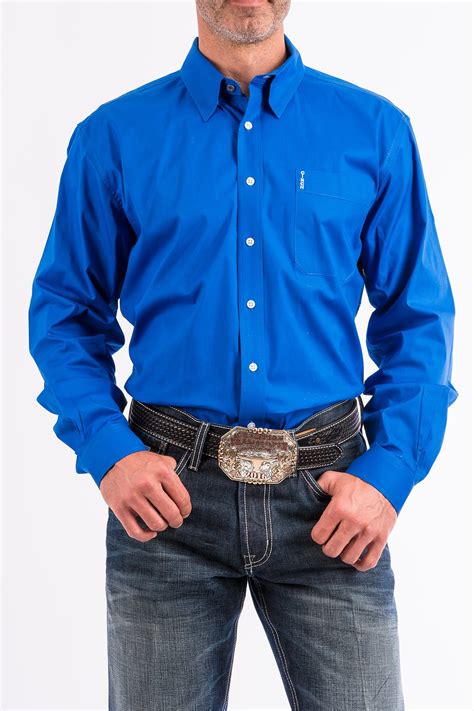 Cinch Jeans Mens Solid Blue Modern Fit Western Button Down Shirt