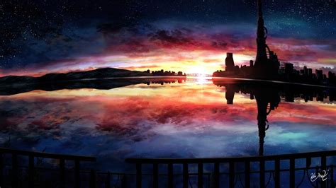 Sunset Sky Scenery Anime 4k 62598 Wallpaper