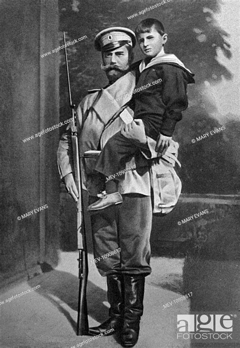 Tsar Nicholas Ii 1868 1918 In Military Attire Pictured With His Only