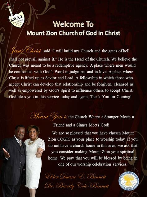 Mount Zion Church Of God In Christ Welcome Letter