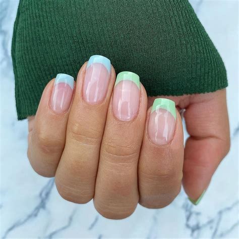 French Tip Green Nails In 2020 Mint Green Nails Green Nails Green
