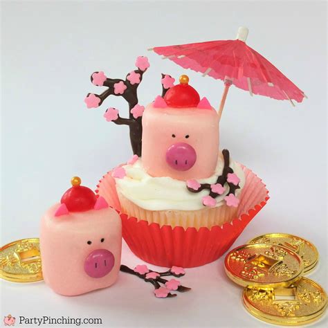Chinese new year is determined by the lunar calendar. Pig Marshmallow Cupcakes - Chinese Lunar New Year Food Recipes