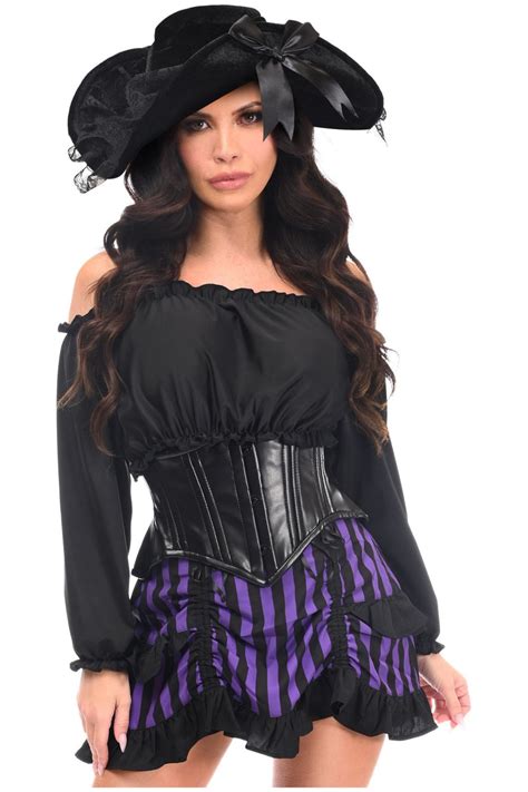 daisy corsets top drawer 4 pc black purple striped premium pirate corset costume
