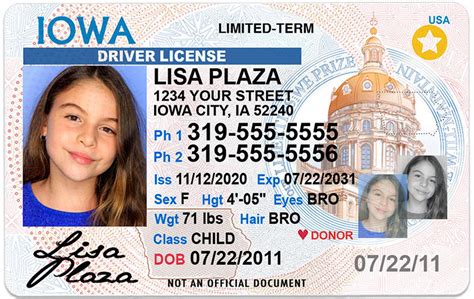 Iowa Kid Driver License For Children Under 12 Child Id Card Etsy