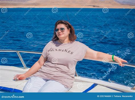 Mature Chubby Woman Vacation Mood Concept Stock Photo Image Of Chubby Cheerful