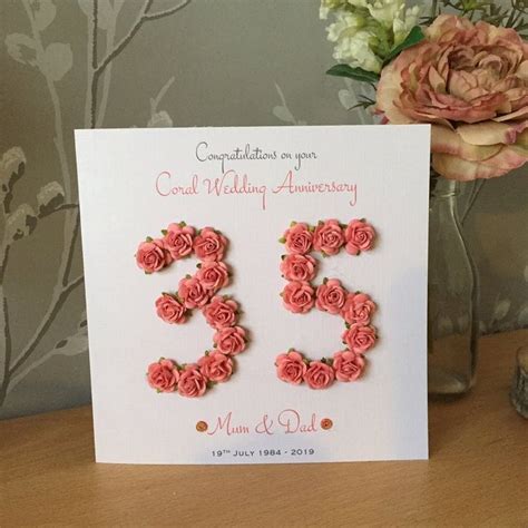 35th Coral Wedding Anniversary Card Coral Anniversary 35th Etsy