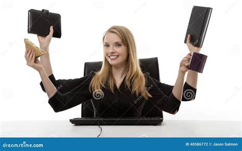 Busy Woman At Her Desk Stock Photo Image Of Phone Worker 40586772