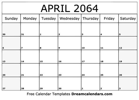 April 2064 Calendar Free Blank Printable With Holidays