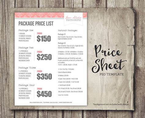 Price List Template Photography Price Sheet Marketing | Etsy