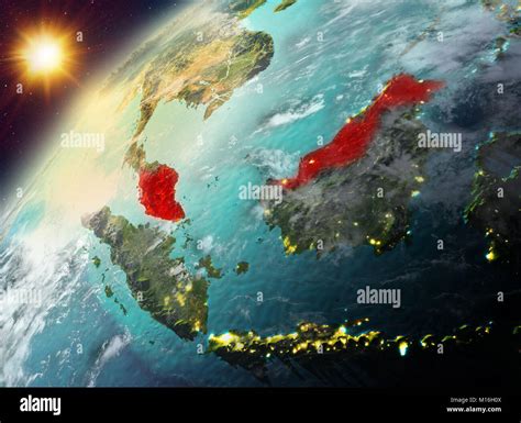 Illustration Of Malaysia As Seen From Earths Orbit During Sunset 3d