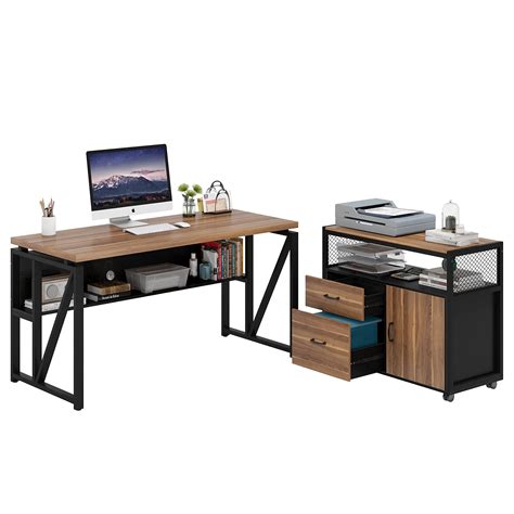 Tribesigns L Shaped Desk With Drawer Cabinet 55 Inches Executive Desk