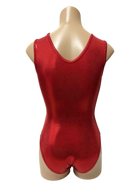Red And Black Shiny Foil Quality Leotard With Crystal Diamantes
