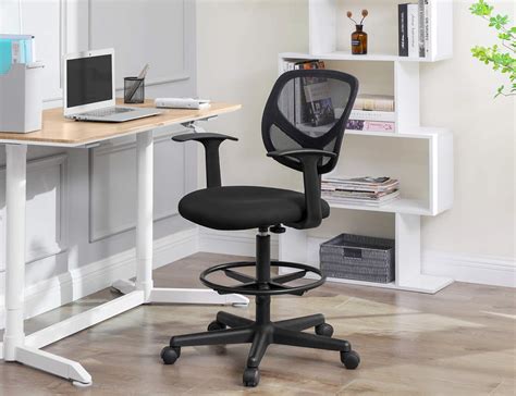 Songmics Drafting Stool Chair With Armrest Mesh Office Chair