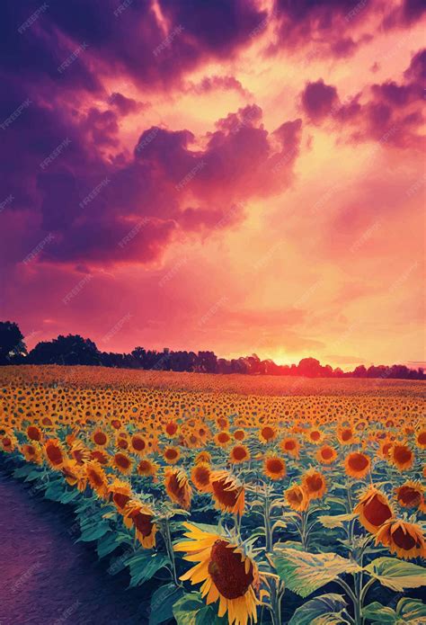 Premium Photo | Sunflowers under the colorful sky beautiful sunflower field