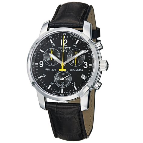 Tissot Mens Prc 200 Black Dial Black Leather Strap Quartz Watch