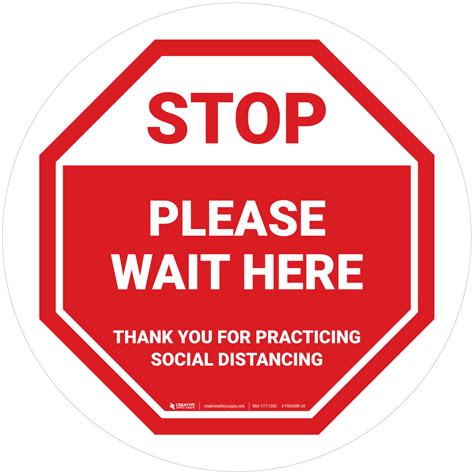 Stop Please Wait Here Social Distancing Stop Circular Floor Sign