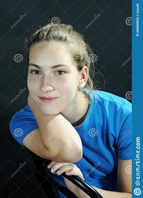 Cute Teenager Girl Sitting On A Black Chair Stock Image Image Of Charming Lovable 265085655