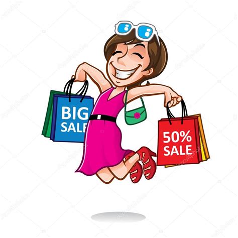 Happy Shopper Cartoon Cartoon Happy Shopper Girl — Stock Vector