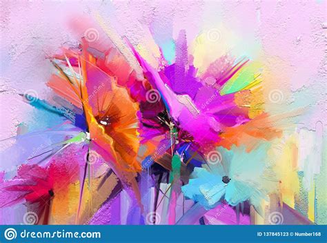 Abstract Colorful Oil Acrylic Painting Of Spring Flower Hand Painted