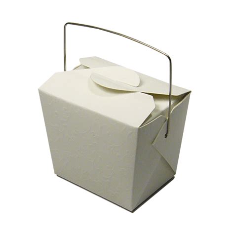 White Embossed To Go Boxes With Wire Handle 275 X 2 X 25 12 Boxes