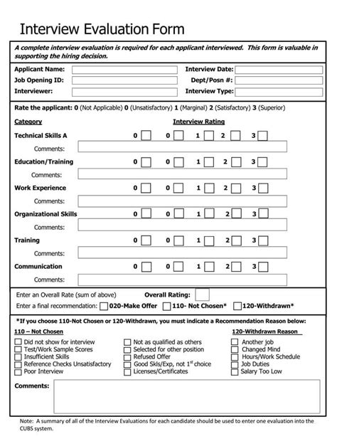 Free 14 Sample Interview Assessment Forms In Pdf Word Xls Riset