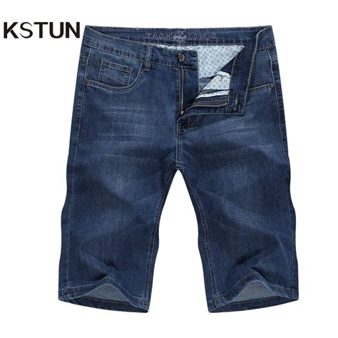 Men S Shorts Jeans Denim Shorts Solid Blue Slim Straight Stretchy Man Jeans Brand Casual Short