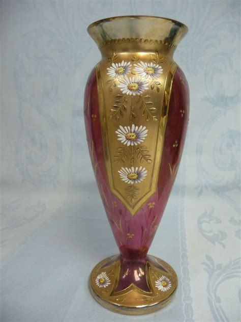 Victorian Moser Heavily Gilt And Enameled Cranberry Glass Vase Cranberry Glass Vase Cranberry
