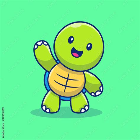 Cute Turtle Hand Up Vector Icon Illustration Turtle Mascot Cartoon
