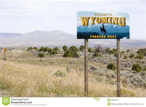 Welcome To Wyoming State Sign Stock Photo Image Of Space Fields