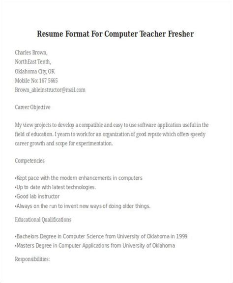 How to create a resume for computer science teacher fresher? 28+ Teacher Resume Templates Download | Free & Premium ...