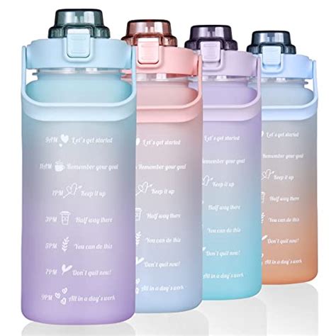 large half gallon 64 oz motivational water bottle with straw time marker bpa free for sport and