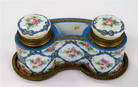 Antique Sevres Hand Painted Porcelain Inkwell