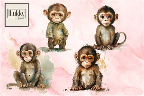 Cute Baby Monkey Watercolor Graphic By Ilukkystore · Creative Fabrica