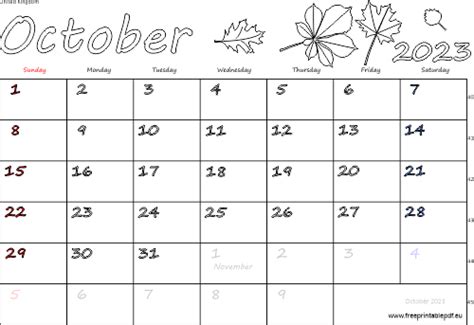 October 2023 United Kingdom Calendar Free Printable Pdf