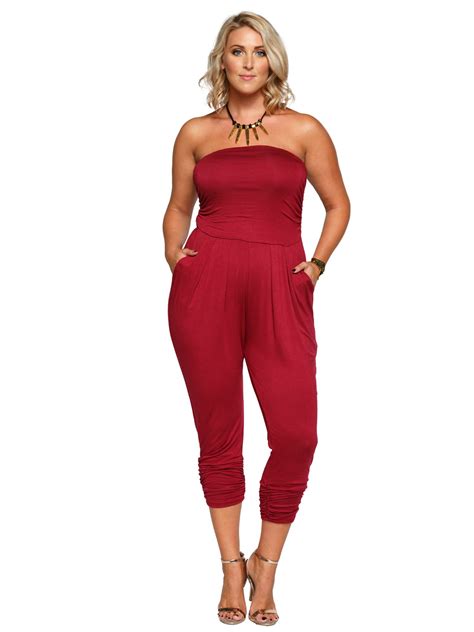 Xehar Womens Plus Size Strapless Tube Pleated Front Jumpsuit Romper