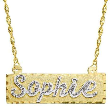 14K Two Tone Gold Personalized Name Plate Necklace Style 2 229 00