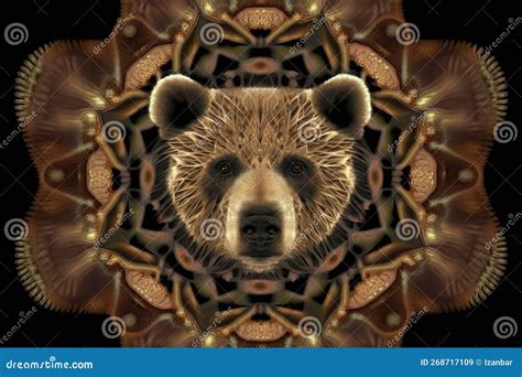 Bear Animal Mandala Fractal Illustration Generative Ai Stock