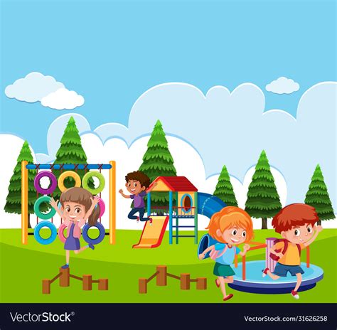 Scene With Children Playing In Park Royalty Free Vector