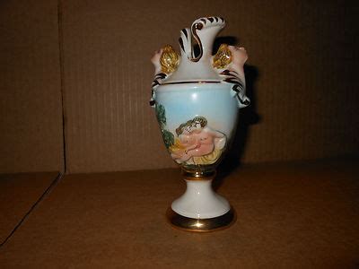 VINTAGE N CAPODIMONTE WORKS OF ART POTTERY PITCHER NUDES GARDEN GOLD