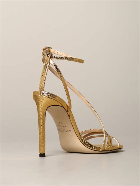 jimmy choo outlet tesca sandal in python print leather gold jimmy choo heeled sandals tesca